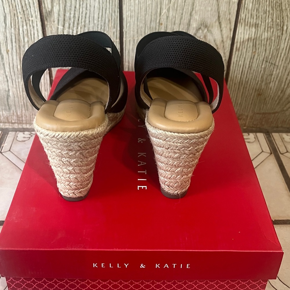 Kelly & Katie Black Wedge Espadrille Sandals - Picture 3 of 5